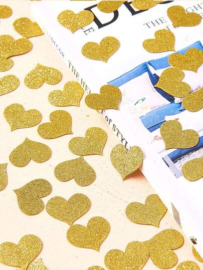 100pcs Shiny Gold Heart Confetti, Tabletop Decor, Suitable For Wedding Party, Bridal Shower, Birthday Party, Baby Shower
