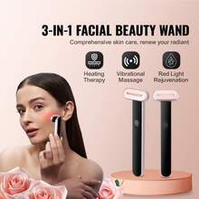 Red Light Therapy Wand For Face, 7-Color LED Facial Wand Red Light Therapy Device With Heatig Therapy| Microcurrent Vibrating Massage, Portable LED Beauty Wand For Face, Neck - Black - View 2
