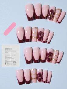 Bộ 24 miếng dán móng tay hình hoa chữ nhật phong cách Y2K giúp nâng tầm phong cách của bạn! Bộ móng giả acrylic kiểu Pháp này bao gồm 1 miếng gel dẻo và 1 dũa móng, vừa khít với móng tay của bạn. Dễ sử dụng, phù hợp cho mùa hè và kiểu móng Pháp, thích hợp cho công việc hàng ngày, tiệc tùng và các dịp khác. - Màu Đỏ Sâu - Xem 2