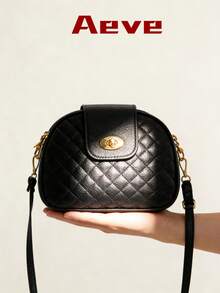 女士夏季小圆包，3个口袋，轻巧便携，黑色菱格纹绗缝斜挎包，优雅时尚，适合购物、约会、通勤、度假等多种场合，可装手机、钱包等。 - 黑色 - 查看 2