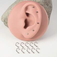 10pcs F136 Titanium S-Shaped Nose Rings Studs For Women And Men, Nose/Nostril Piercing Jewelry, Top Flat Cartilage Helix Ear Stud Piercing Jewelry - Silver - View 4