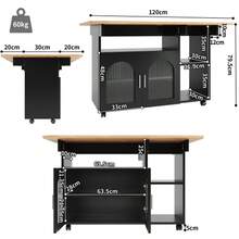Kitchen Island, Modern Kitchen Island, Kitchen Cabinet, Removable Serving Cart, Sideboard, Wood-Look Dining Cart, Buffet, Multifunctional Dining Table With Storage, Black - 黑色 - 查看 5