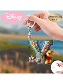 2D刺绣字母钥匙扣，26个A-Z花卉卡通设计亚克力吊坠，带链子，适用于包包、车钥匙、旅行配件、礼品，可爱花卉和维尼熊钥匙扣设计，表面光滑，钥匙扣，装饰钥匙扣，卡通钥匙扣，情人节礼物，粉丝礼物，2D平面礼品（如果产品不透明，请撕掉背面的保护膜） - 彩色 - 查看 25