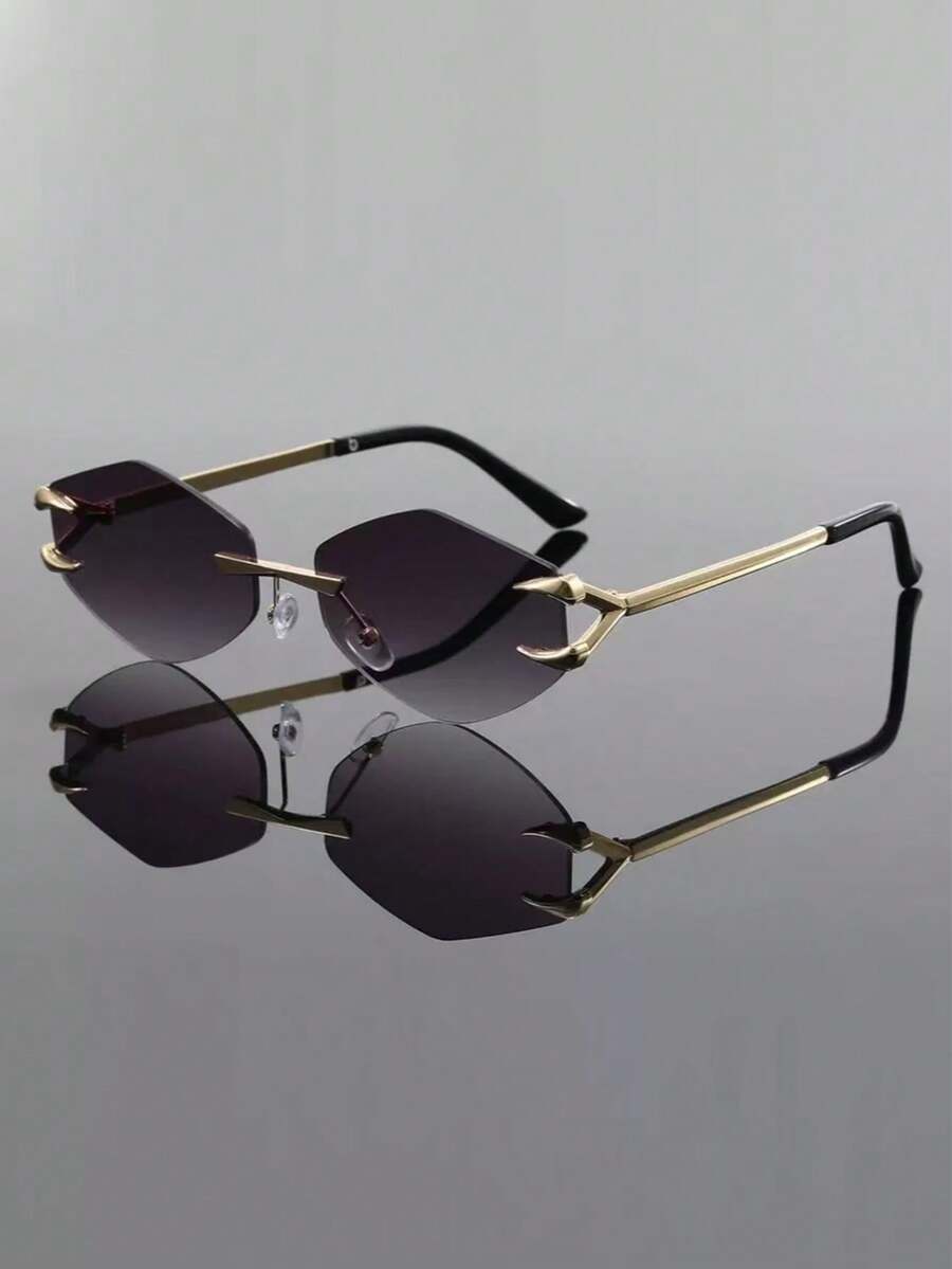 1pc Classic Retro Diamond Shaped Frameless Fashion Unisex Glasses, Street Style Accessory, Ideal Gift Choice - Multicolor - View 1