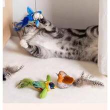 LEWISER 猫玩具，带猫薄荷和银藤，可发出啾啾声，2 件装，适用于逗猫棒，仿真鸟造型，室内猫咪互动玩具，红蓝配色 - 彩色 - 查看 11