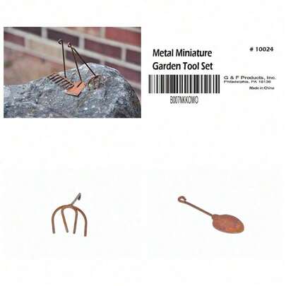 G & F Fairy Garden Miniature Tools, Spade, Pitchfork, Rake And  ?1.6 Ounces, Material ?Metal