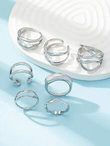 7pcs Gold Metal Thick Ring Set, A Complete Curated Stack Of Minimalist Criss-Cross Rings For Women. The Ultimate Stackable Jewelry Gift For Valentine's Day, New Year & Back To School Style. - Bạc - Xem 2