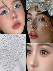 一套3D闪光水钻贴纸，适用于婚礼派对、生日派对、新娘及伴娘、万圣节、音乐节、DIY眼部及面部装饰、舞蹈表演、派对舞台、角色扮演、公主妆容、纹身贴纸、美甲装饰 - 彩色 - 查看 3