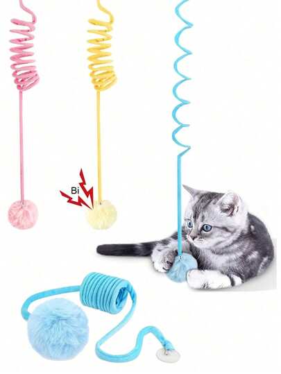 Cat Toys, Cat Spring Ball Retractable Spring Toys, Colorful Spring Tubes, Interactive Rolling Ball Spring, Suitable For Caged Mice Spring Action Toys, Indoor Cat Supplies, Durable, Encourage Cat Exercise, Random Color