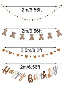 2pcs/Set Cute Bear Flag, Bear Theme Happy Birthday Banner With Adorable Bear Flags, Birthday Party Triangle Pennant Decorations, Suitable For Bedroom, Room, Game Room, Dorm, Baby Shower, Gender Reveal Party Supplies - Multicolor - View 3