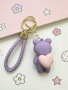 1pc Creative Pink Heart Resin Teddy Bear Keychain, Delicate & Cute Cartoon Car Key Chain Handbag Pendant, Suitable For Daily Use Or Couple Gift, School & Auto Decor, Gothic Y2K Christmas - Multicolor - View 6