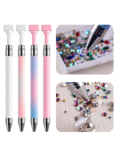 Professional Diamond Painting Nail Art Pen Set With Rotating Bead Picker - Quick Select Diamond Art Nail Pen Storage Box For Convenient DIY Handcraft And Manicure Design + White Nail Art Crystal Storage Tray