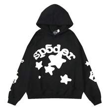 WJZQAQ Y2k  Hoodies For Men 555 Loose Spider Web High Street Hip Hop Long Sleeve Men's And Women's Hoodies Sweater Jacket Hooded Pullover - 黑色 - 查看 6