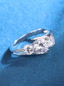 1pc S925 Sterling Silver Lab-Grown Gemstone Ring, Featuring 3 Lab-Grown Gemstones, Elegant & Luxurious, Suitable For Daily Commute, Gatherings, Parties, Music Festivals, Mother's Day Gift, Birthday Gift - Silver - View 5