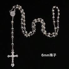 这款不锈钢基督教项链，饰有圣母玛利亚耶稣十字架吊坠，是一款长款珠串项链，时尚百搭，融合了金色和银色，是情人节和圣诞节的理想礼物。 - 金色 - 查看 4