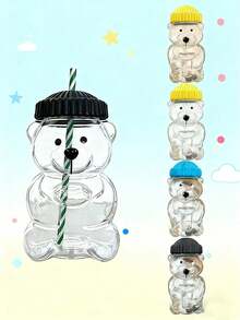 Cute Bear Straw Cup With Lid & Straw | Plastic, Reusable, Honeybear Cup, Cute Mugs Bears Sippy Cups, Ideal For Hot And Cold Drinks, Coffee, Wine, Juice, Smoothies, Boba, Birthday Gift, High Aesthetic Value, Party Drinkware, Valentine'S Day, New Year Gift, Exquisite Creative Gift, Ramadan Gift (Candy Cane Stripes) - Multicolor - View 8