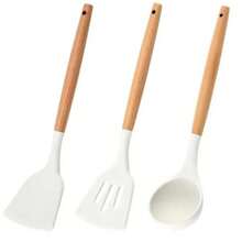1/3件套木柄硅胶铲套装，耐热不粘锅具烹饪用具 - 白色 - 查看 6