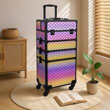 Rolling Makeup Train Case Large Storage Cosmetic Trolley 4 In 1 Large Capacity Trolley Makeup Travel Case Salon Barber Case Traveling Cart Trunk -Christmas Gift/Present For Lover/ Her/ Girlfriend/Mother/Women/Wife,Travel Essential,Travel,Valentine's Day,Room Decor,Purse Essentials,Makeup Bags For Women,Purse Essential Items,Cruise Essential,Designer Handbags,Basics,Vanity Essentials,Room,Cute Makeup Bag - Gradient Purple - View 1