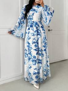 Women's Elegant Floral All-Over Print Arabic Style Dress - Multicolor - View 1