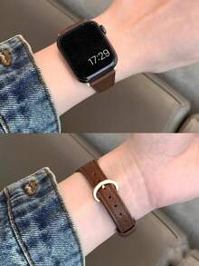 1pc Premium Leather Horseshoe Buckle Watch Band, Compatible With Apple Watch 42mm, 38mm, 40mm, 41mm, 44mm, 45mm, 46mm, 49mm, Fashionable Smartwatch Replacement Strap For Apple Watch Series Ultra2, Ultra SE2, SE 10, 9, 8, 7, 6, 5, 4, 3, 2, 1, Suitable For Men And Women, Great Back To School Gift - Coffee Brown - View 2