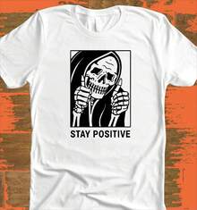 Stay Positive Graphic Print Funny Men Cotton T Shirt O-Neck Short-Sleeved Tee Retro Unisex Oversized Casual Tshirts Streetwear - màu đen - Xem 7