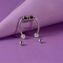 6pcs/Set Fashionable Stainless Steel Rhinestone Decorative Nose Ring For Women's Daily Decoration - 銀色 - 查看 1