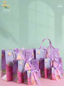 Flower & Bow Gift Bags, Holiday Gift Paper Bags, Cosmetic Tote Bags, Packaging Bags, Birthday Present Bags - Pink - View 9
