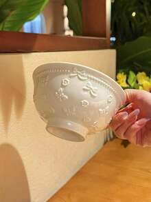 1pc/2pcs French Embossed Flower & Bow Ceramic Bowl, Breakfast Oatmeal Bowl, Fruit Salad Bowl, Afternoon Tea Dessert/Ice Cream Bowl, Household Rice/Pasta Bowl,School Supplies