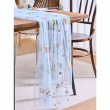 1pc Floral Embroidered Sheer Table Runner, Romantic Farmhouse Style, Suitable For Daily Use, Festivals, Weddings, Hotels, Birthday Parties, Home Decor, Photography Backdrop, All Seasons - 藍色 - 查看 3