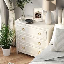 COZAYH Farmhouse 3-Drawer Dresser Chest Cabinet With Bronze Metal Ring Handles, Vintage French Country Nightstand, White - 白色 - 查看 8