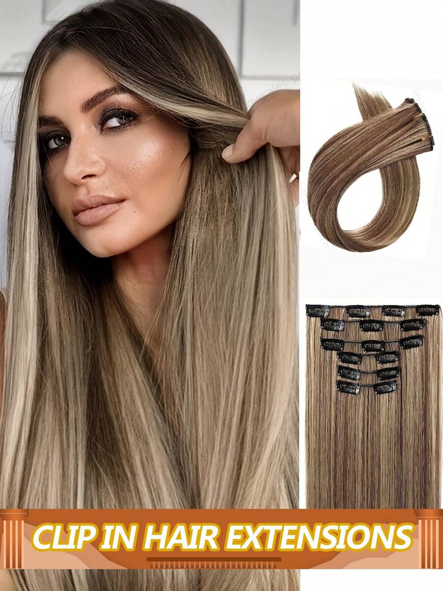 Highlight Clip In Human Hair Extensions Straight Hair Extensions Human Hair Brazilian Clip Ins For Women #4/27 - S4/27 - View 1