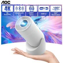 AOC Mini Projector With WiFi And Bluetooth, Portable Full HD 4K Projector With 180° Rotation Adjustment, 8000 Lumens, 220 ANSI Lumens, Automatic Keystone Correction, Home Projector For Phone/Laptop - White - View 2