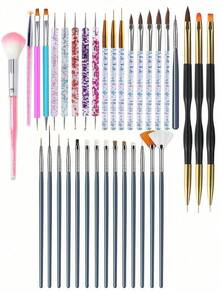 35/31pcs Professional Nail Art Brush Set - 3D Gel Brushes, Acrylic Brushes, Salon-Grade Nail Tools, Suitable For Home Manicure And Salon Use - Multicolor - View 18