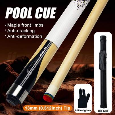 4 piezas Juego completo de hermoso taco de billar de arce duro de estampado de leopardo de América del Norte, incluye estuche de transporte portátil, protector de unión, guante - Diseño de moda de alta gama, mango antideslizante con estampado de leopardo, equipo profesional de taco para 8 bolas/9 bolas/quiebre