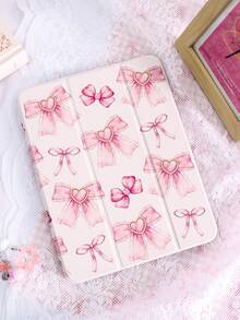 1pc Chiffon Pearl Bow Painted Tablet Case, Compatible With IPad 10th Gen/11th Gen/10.2/10.5/Air4/Air5/10.9/Pro 11/Air 11-In.(M2)-2024/Pro 11-In.(M4)-2024/IPad Air 11-Inch (M3) 2025/IPad (A16) 11 Inch 11th Generation 2025, Mini6/Mini7/Air1/Air2/9.7, Tab A8 10.5 Inch 2022, Cute/Elegant/Creative Design, Built-In Pencil Slot, Tri-Fold Stand, Magnetic Sleep/Wake - Multicolor - View 3