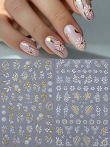 Bộ 2 miếng dán móng tay hình hoa cúc mùa xuân và lá, màu vàng trắng, hình cánh hoa 3D tự dính, dùng để trang trí móng tay, phụ kiện làm móng, miếng dán móng tay. - Nhiều màu - Xem 1
