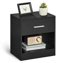 VASAGLE Side Table, Nightstand, With Drawer, Open Compartment, Handle, For Bedroom, Living Room, Ink Black MLET619T56 - Black - View 2