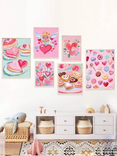 1pc Canvas Wall Art - Baby Decor – Whimsical Valentine's Day Print, Pink & Red Printable Artwork, Cupid & Hearts Wall Decoration, Holiday Gallery Wall - Framed Nursery Wall Art Perfect For Playroom Decor Nursery Decor, Daycare Decor, Preschool Decor Boy's Room Decor Girl's Bedroom Decor Children's Room Decor