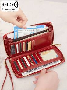 女士时尚复古RFID屏蔽钱包，油蜡皮革，拉链式手机手拿包，大容量女士旅行钱包腕包 | RFID屏蔽，拉链式，大容量。生日、周年纪念日、母亲节、圣诞节礼物之选 - 彩色 - 查看 7