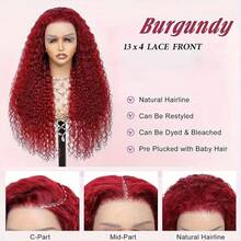 34 Inch 99J Burgundy Deep Wave 13x4 Lace Front Wigs Human Hair 200% Density Lace Frontal Wigs Blended Human Hair Pre Plucked 99j Burgundy Deep Curly Wave HD Lace Front Wigs For Women - SBUG - View 7
