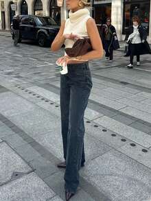 Women's Elegant Sleeveless High Neck Cropped Top, Ribbed Knit Stretchy Vest - Apricot - View 7