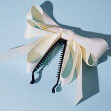 1PC Black Satin Layered Bow Barrettes - Women's Elegant Ponytail Hair Claw, Stylish Hair Accessory Ideal For Dinner Dates & Going Out - Black - View 10