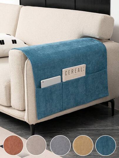 1 Piece Blue Velvet Sofa Armrest Organizer Cover, Multi-Pocket Design Sofa Arm Storage Sleeve, Soft Durable Fabric Dustproof Sofa Decor, Ideal For Modern Minimalist Living Room, Perfect For Storing Phones/Books & Protecting Sofa Armrests,Kitchen Decor,Household Items