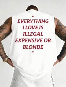 Men's Fashionable Casual Versatile Slogan Print Crew Neck Sleeveless Minimalist Tank Top - White - View 1