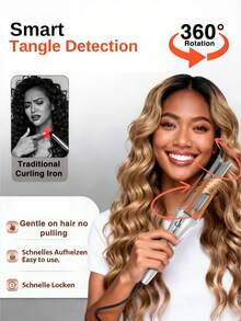 1pc Automatic Curling Iron, One-Key Rotating Curler, Anti-Scald Design, Quick Styling, Convenient For Travel - EU C Type Plug(220-240V) - View 8