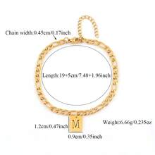 1pc Classic Rectangle Hollow Initial Golden Stainless Steel Figaro Chain Bracelet For Men - Yellow Gold - View 2