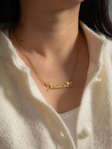 1pc Customized Name Necklace With Butterfly, Personalized Butterfly Name Necklace, Fashionable Stainless Steel Name Necklace Couple Nameplate Gift, Valentine's Day Gift, Christmas Gift, Mother's Day Gift - Silver+Style 6 - View 10