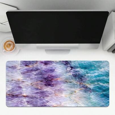1pc Marble-Style Mouse Pad - Pink Purple Gold Foil, Dream Amethyst & Deep Sea Purple Gold Designs, Silent Non-Slip/Rollable & Portable Desk Mat For Gaming, Office & Desktop Decor