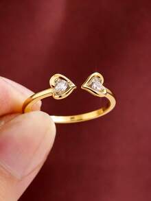 1Pc Simple Mini Heart Design Zirconia Rings For Women, 18K Gold Plated Open Ring, Engagement Wedding Ring, Valentine's Day Gift, Valentines,Mom,Mother,Mother's Day,Gift - Warna-warni-2 - View 13