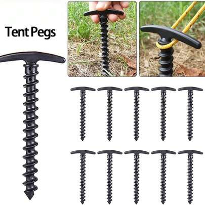 多包装T型塑料螺旋帐篷地钉，帐篷地锚，天幕固定器，适用于露营、徒步旅行、搭建庇护所，帐篷防风配件，户外装备